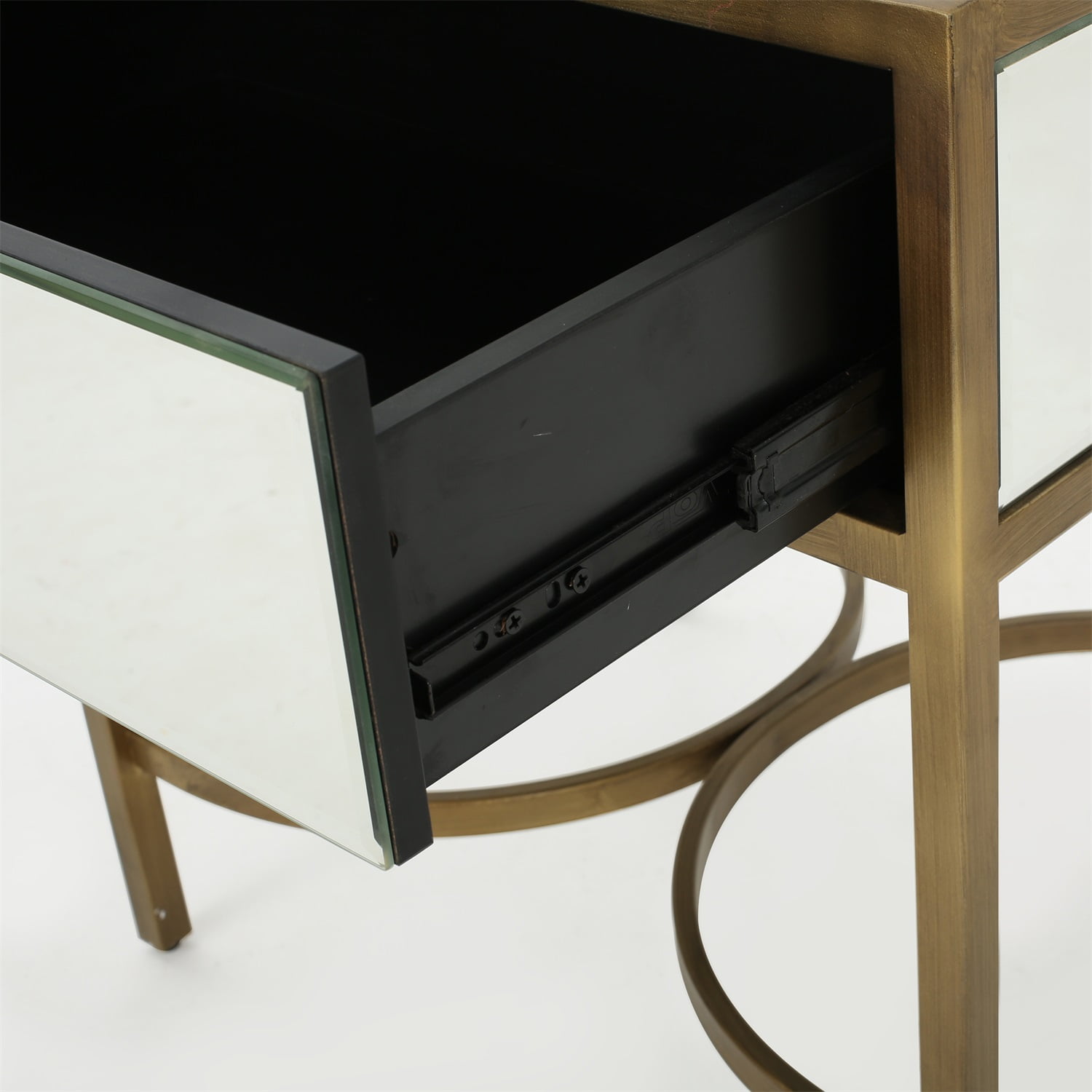 Kadyn Modern Mirrored Side Table, Iron End Table with Drawer, Bedside Table for Bedroom, Gold