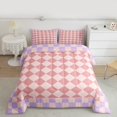 thumbnail image 2 of Castle Fairy Geometric Grid Plaid Full Size Comforter Sets 3-Piece for Kids Children Teens,Vintage Aesthetic Bedding Comforter Set,Pink Purple Lightweight Bedding Sets,Microfiber Bedroom Decor, 2 of 8