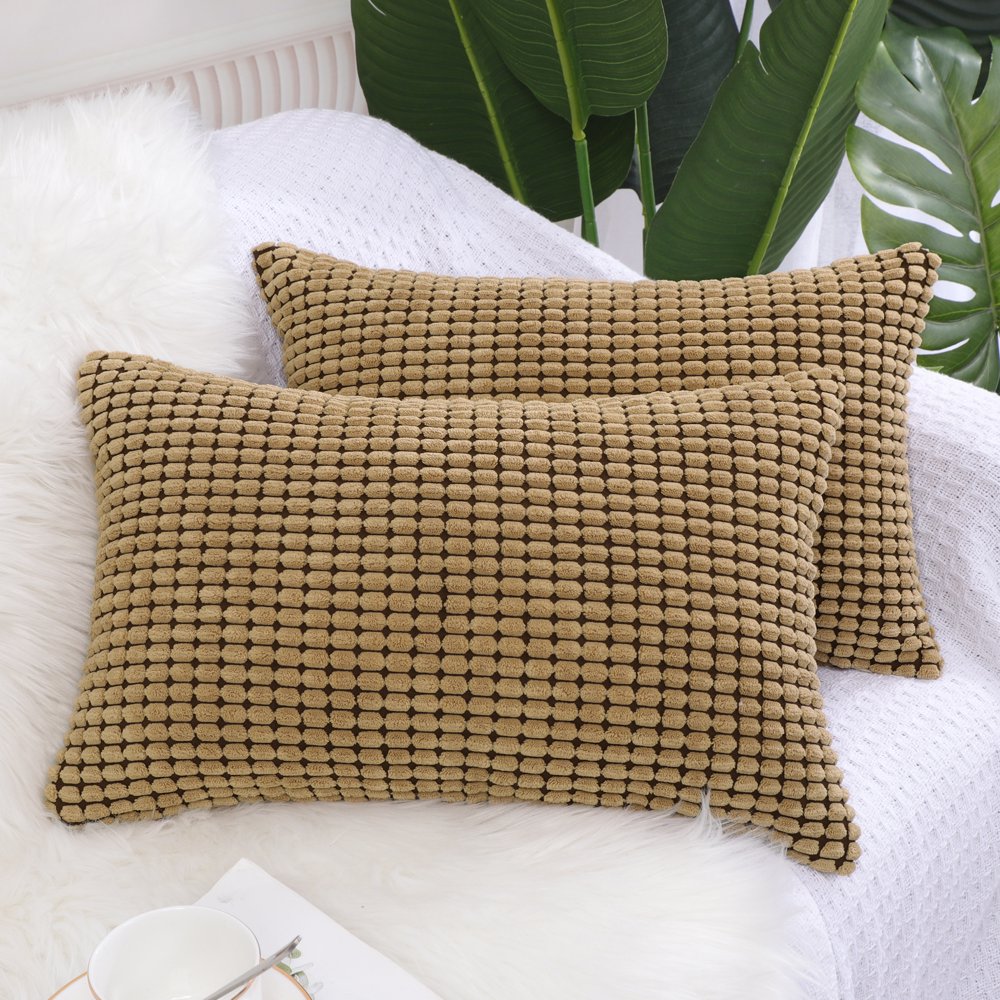 Throw Pillowcase Cushion Covers Set of 2 Light Brown 12" x 18
