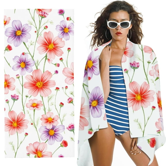 RKSupls Dainty Floral Watercolor Microfiber Beach Towel, Extra Large Quick Dry Lightweight Towel for Travel Swimming Camping, Soft Super Absorbent- 30x60 in