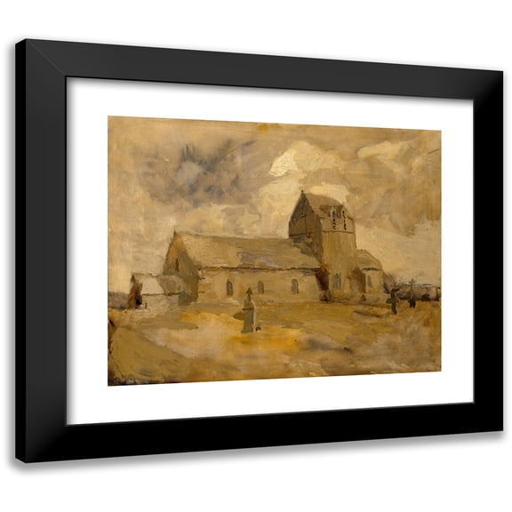 Frank Edwin Scott 14x12 Black Modern Framed Museum Art Print Titled - Village Church and Cemetery, Brittany