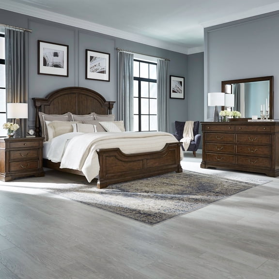 Liberty Furniture Industies, INC Arden Road Bedroom Set - King Poster Bed, Dresser & Mirror - Satin Cherry