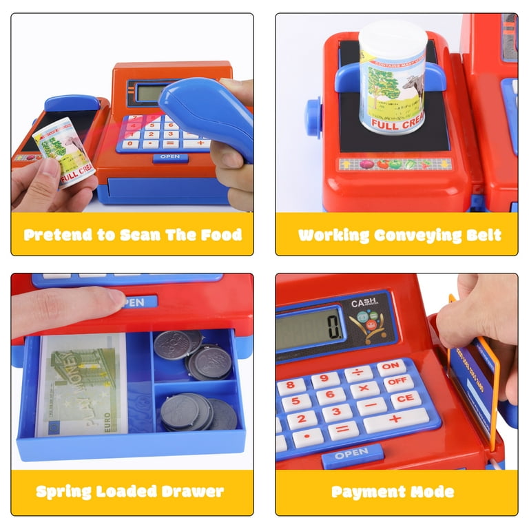 Toy cash register with scanner and receipt 2025
