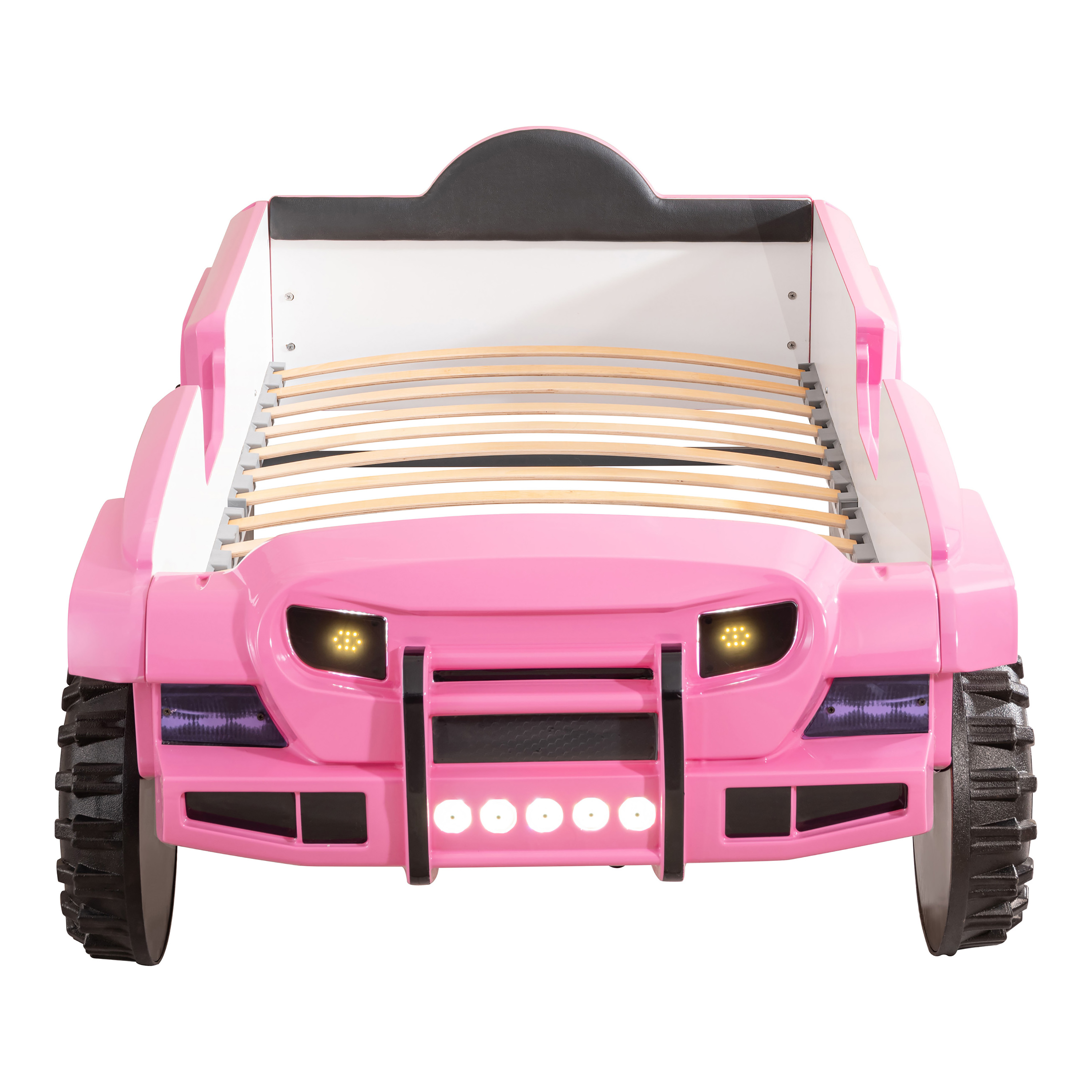 Furniture of America Terra Kids Plastic Twin Off-road SUV Bed with LED and Sound, Pink
