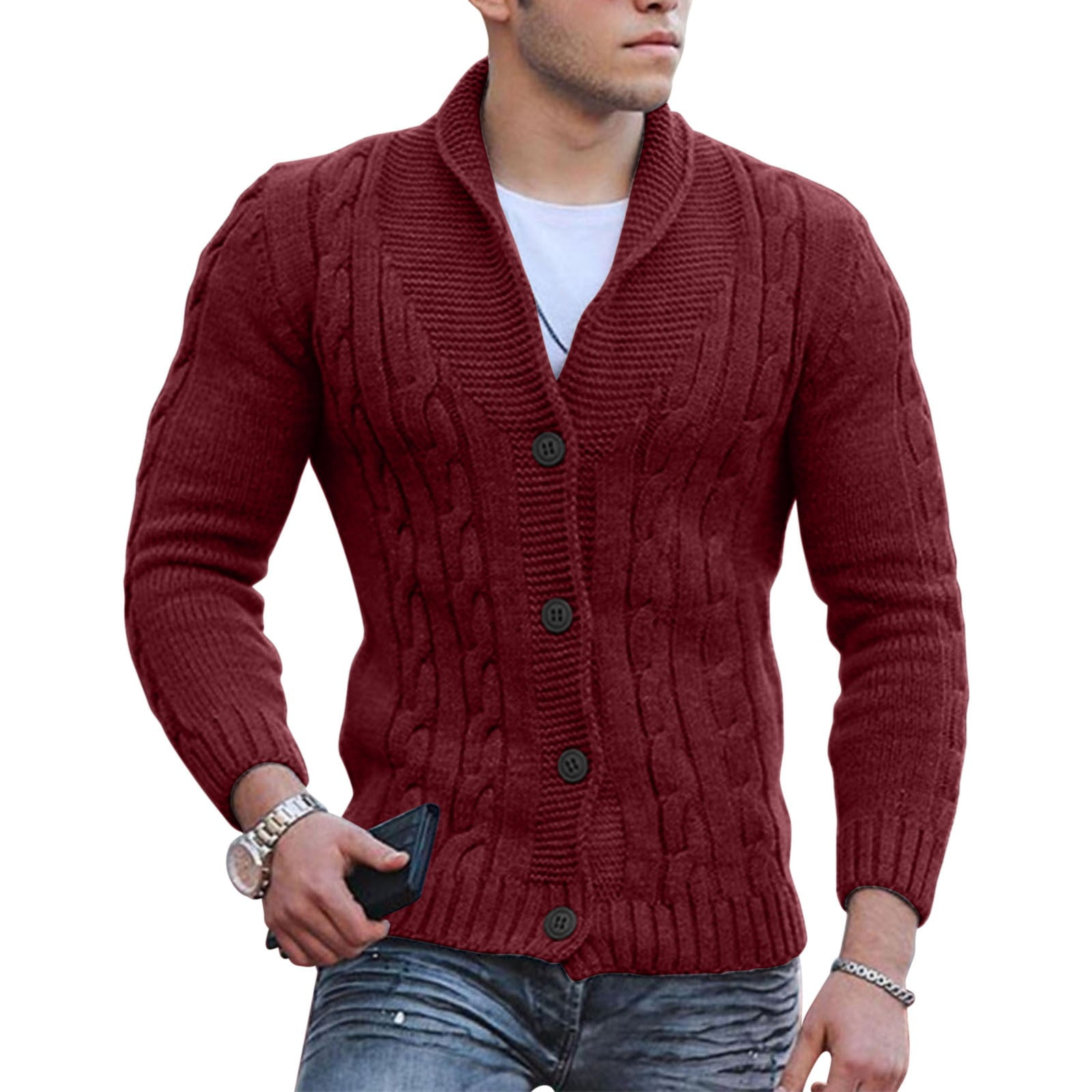 TOWED22 Men V Neck Sweater,Men's Cardigan Sweater Vintage Style Casual ...