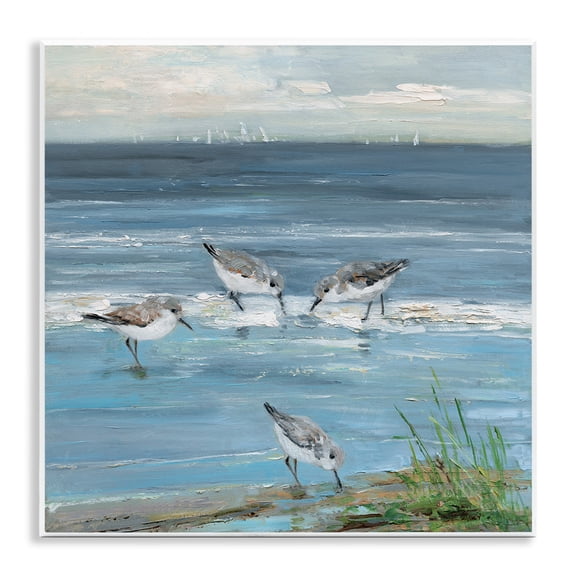 Stupell Industries Relaxed Sandpipers on Shore Landscape & Nature Painting Unframed Art Print Wall Art, 12 x 12