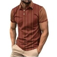 thumbnail image 2 of Tops for Men Plus Size Short Sleeved Lapel Striped Printed Button Casual Solid Color T-shirt Red XXXXL, 2 of 5