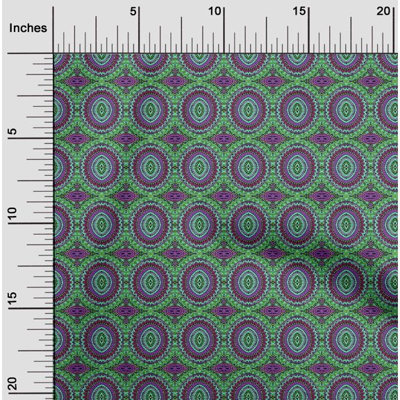 oneOone Polyester Lycra Fabric Floral Mandala Block Printed Fabric 1 Yard 56 Inch Wide