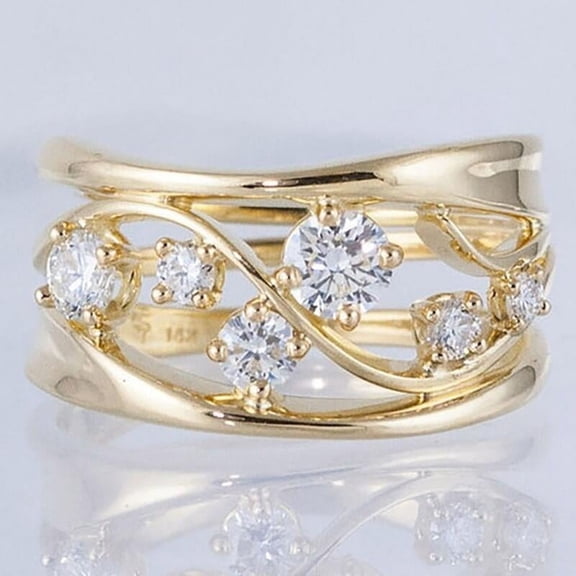 Gold Inlaid Zircon Ring: Elegant European and American Style Alloy Fashion Jewelry for Women