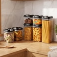 thumbnail image 6 of YEERSWAG® 7pcs Airtight Food Storage Containers,4 Assorted Sizes Stackable Pantry Canisters with Black Lids,BPA-Free Clear Dry Food Jars for Pasta Cereal Flour,Interchangeable Lids with Labels,Marker, 6 of 11