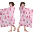 thumbnail image 4 of Pink Christmas Tree Pattern Hooded Bath Towel，60"x35" for Ages 3 To 12 Kids, Quick Dry Lightweight Soft Microfiber Hood Beach Towel Cover Up for Kids, 4 of 7