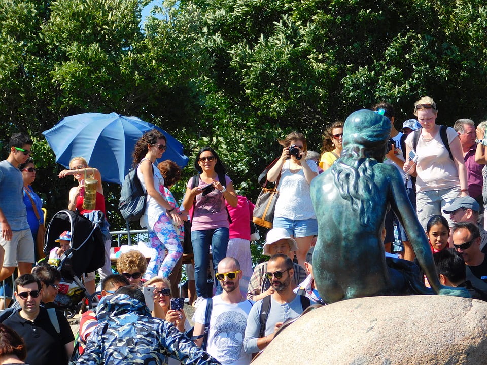 Copenhagen Little Mermaid Crowd Denmark People-20 Inch By 30 Inch Laminated Poster With Bright ...