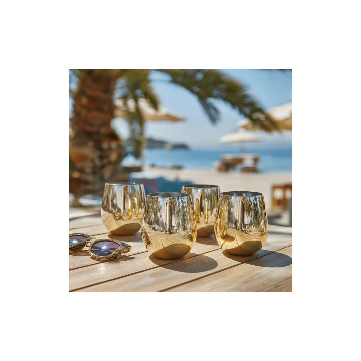 K&K Home Gold Stainless Steel Unbreakable Gold Stemless Wine Glasses - 15 oz - Set of 4 Colored, Stemless Metal Wine Glasses Perfect for Outdoors, Weddings, and Parties