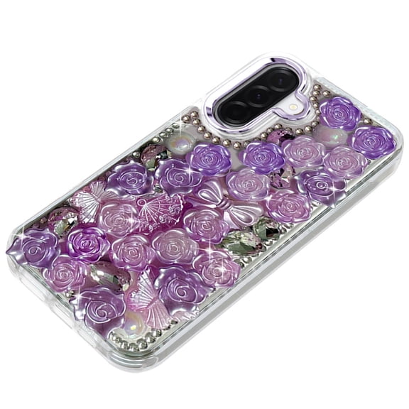 XPM for Samsung Galaxy S25 Fan Edition /Galaxy S25 FE Muti-Color Floral Fashion Bling Crystal 3D Full Diamonds Stones Sparkle Rhinestone Glitter Hybrid Phone Case Cover (Purple)