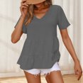 thumbnail image 2 of Yuyuzo Blouses for Women V Neck Summer T-Shirt Solid Color Short Sleeve Ruched Beach Tops, 2 of 7