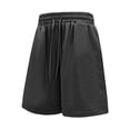 thumbnail image 6 of Men's Ice Silk Satin Five Quarter Shorts, Loose Wide Leg Elastic Waist Bright Quick Dry Fabric, Droopy Breathable Loungewear Shorts for Beach Vacation Indoor | TruHer,Black L, 6 of 9