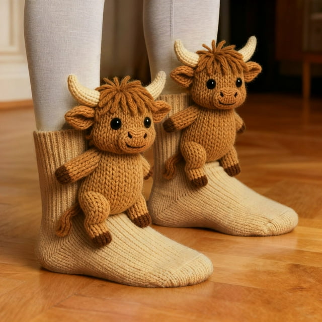 3D Knit Animal Socks, Hand Crocheted Double Layer Warm Socks with Fun Designs, Novelty Crew Socks for Cozy Comfort, Durable and Soft Material for Daily Wear