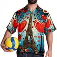 thumbnail image 4 of Eiffel Tower Valentine's Day Men's Button Down Hawaiian Print Short Sleeve Casual Summer Beach Shirts, 4 of 6