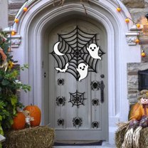 Black Hanging Spiderweb Garland with Bats for Spooky Halloween Decor, Polyester, 11.81x11.97 Inches for Home, Office, or Spooky House Setup
