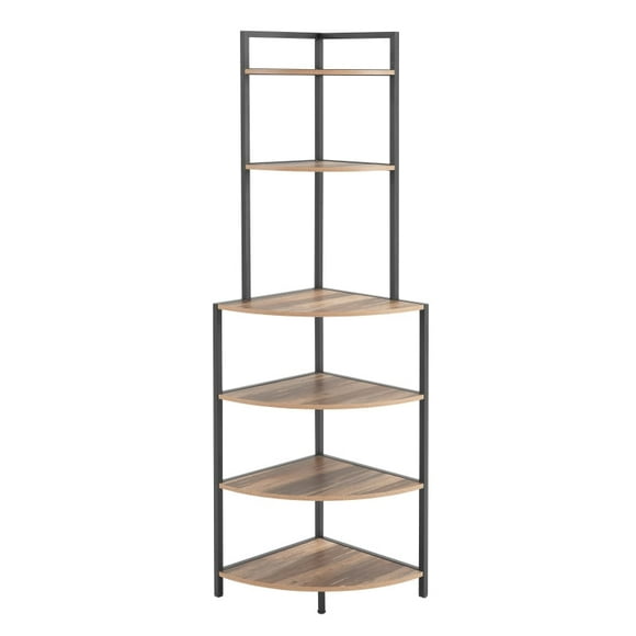 Corner Open Bookshelf Modern Bookcase Wooden Shelf Freestanding Shelving Unit Plant Album Small Ornaments Sturdy Living Room Space Home Office Kitchen Rustic Brown