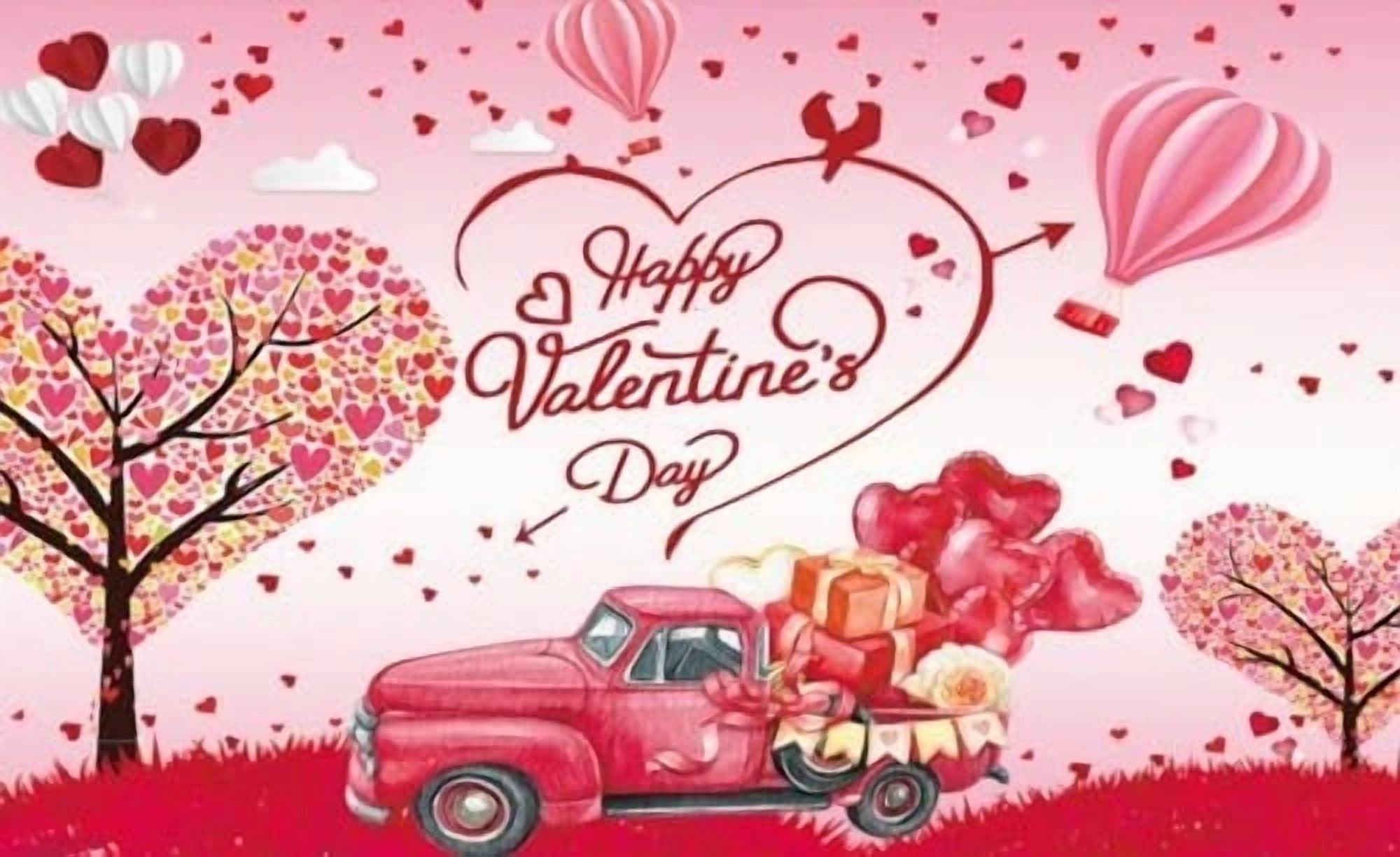 BUTTERFLY- Pink Valentine’S Day Backdrop Heart Tree Love Ballons 7*5Ft,