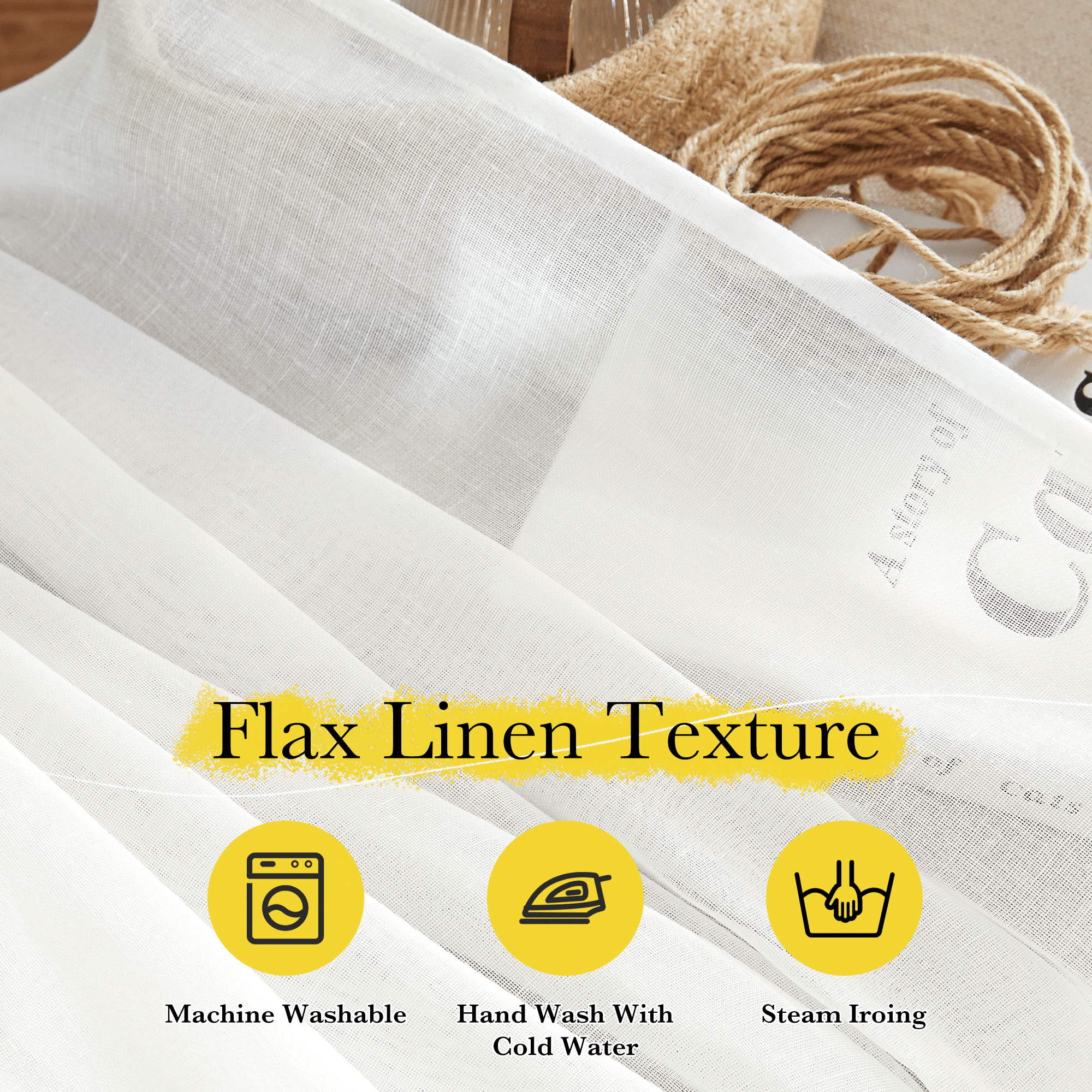 NICETOWN Linen Semi Sheer Curtains 108 inches Long, Rod Pocket & Back Tab Linen Blend Curtains Privacy with Light Filtering Drapes for Bedroom Living Room, Ivory, 52"x 108", 2 Panels
