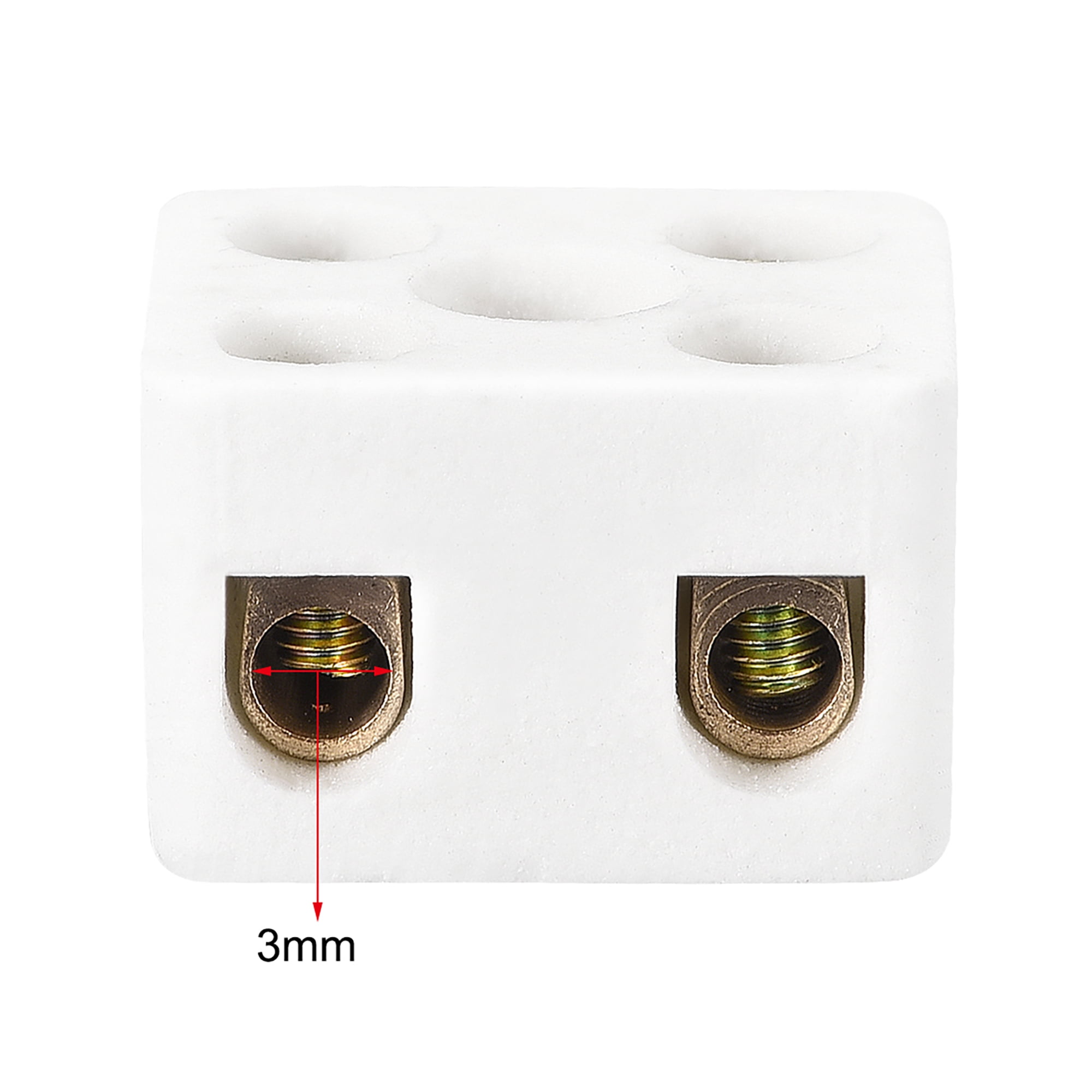 MeccaniXity 2-Pack Ceramic Terminal Blocks - 2 Way 5 Hole (2W5H), 21.5x19.5x14.2mm, High Temp Wire Connector