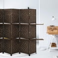 thumbnail image 6 of NiamVelo Room Dividers 6 Panel Folding Privacy Screen with Removable Storage Shelves Portable Wooden Screen, Brown, 6 of 9