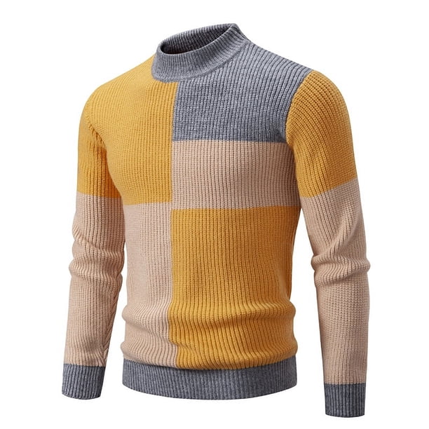 Suéter de cuello alto medio de invierno para hombre, suéter de color contrastante, moda juvenil coreana, top casual