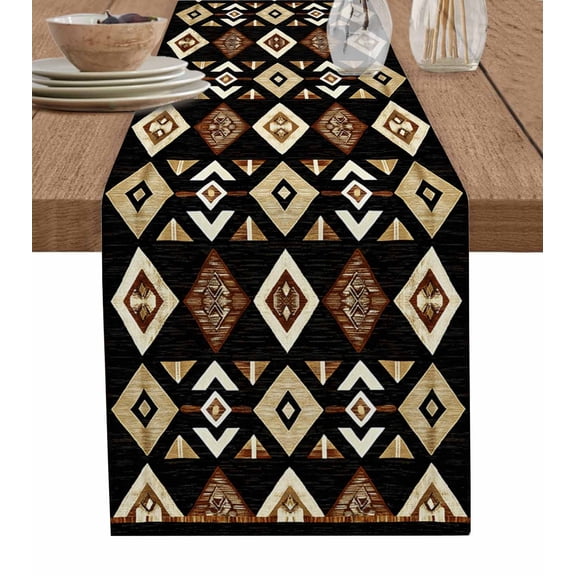 Hokiten Table Runners 120 Inches Long Dress Scarves, Boho Geometric Farmhouse Coffee/Dining/Kitchen Table Runner for Living Room, Vintage Abstract Ethnic Tribal 13x120 Inch