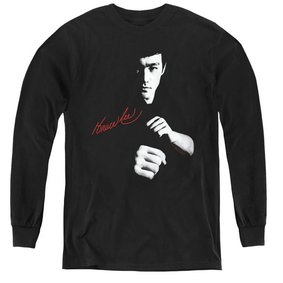 Bruce Lee The Dragon Awaits Youth Long Sleeve T-Shirt Tee Black