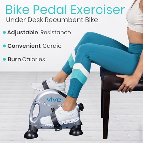 Vive Under Desk Bike Pedal Exerciser Stationary Exercise Leg Peddler Low Impact Portable Mini Cycle Bike for Under Your Office Desk For Arm or Foot Small Sit Down Recumbent