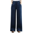 thumbnail image 2 of gbyLJF Women's Cotton Linen Straight Leg Pants Solid Color Loose Fit Elastic Waist Long Pants Casual Wide-leg Trousers with Pocket, 2 of 7