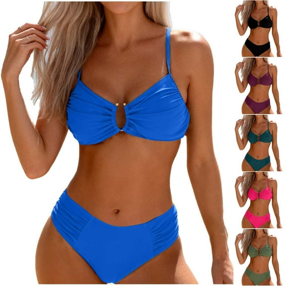 Sakmal Bikini Btahing Suits Women Tummy Control Double Support Swimwear Green Solid Summer Swimsuits for Women L