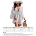 thumbnail image 5 of Vestido corto para mujer, cuello en V profundo, empalme de malla, dobladillo irregular, mangas largas acampanadas, vestido de verano blanco S, 5 of 5