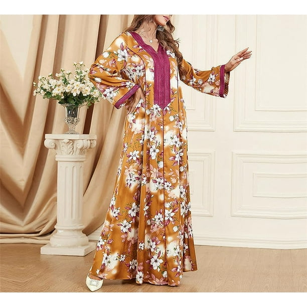 Light BrownMedium)Luxury Ramadan Muslim Dress for Women, Islamic