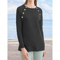 thumbnail image 4 of Sudadera con capucha de manga larga para mujer, cuello redondo, color puro, top para mujer con botones de metal para vacaciones, viajes, compras, escuela, oficina, negro M, 4 of 6