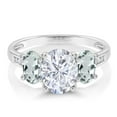 thumbnail image 2 of 10K White Gold White Moissanite from Charles & Colvard Sky Blue Aquamarine and White Diamond Oval 3-Stone Engagement Ring for Women (2.36 Cttw, Gemstone, Available in Size 5, 6, 7, 8, 9), 2 of 4