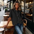 thumbnail image 5 of Women's Asymmetrical Placket Button-Down Shirt Casual Regular Fit Short Sleeve Tops Spring Summer Daily Top M, 5 of 6