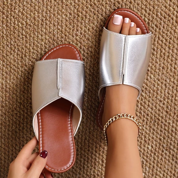 ATENAR Women Sandals Fashion Solid Color Sandals for Women Outdoor Shoes Women Silver 8.5