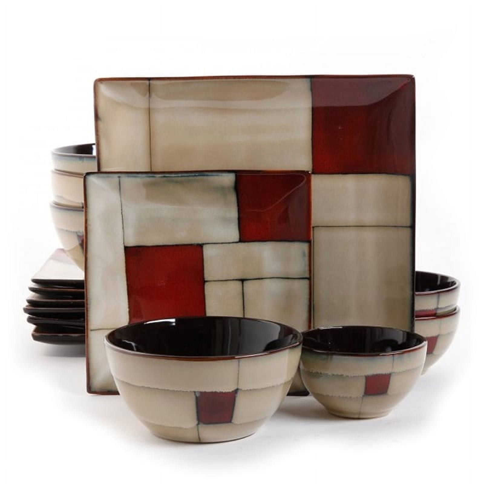Gibson 92703.16 Elite Azeal Double Bowl Dinnerware Set, Taupe - 16 Piece