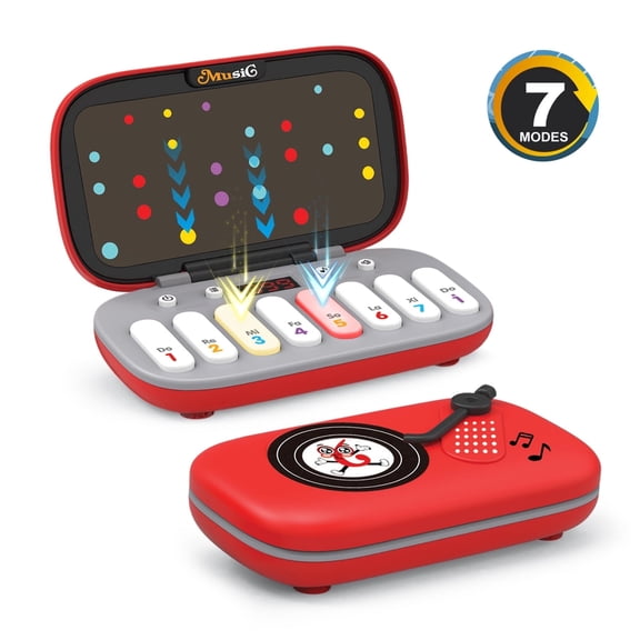 DIDUBUY Light-Up Piano Keyboard Toy for Kids Ages 3-6, Music Rhythm Game with 7 Interactive Modes, Educational Musical Instrument, Red