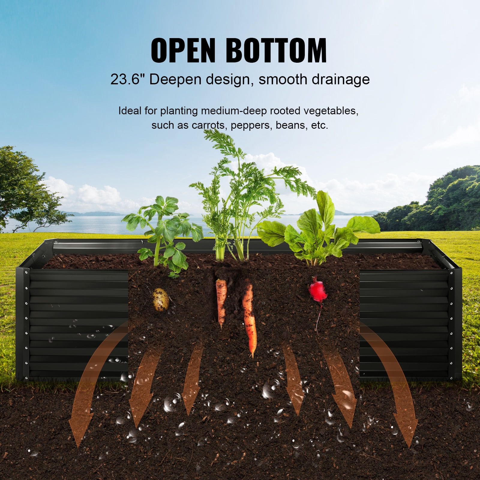 KFFKFF Galvanized Raised Garden Bed Planter Box 94.5x47.2x23.6" Flower Vegetable