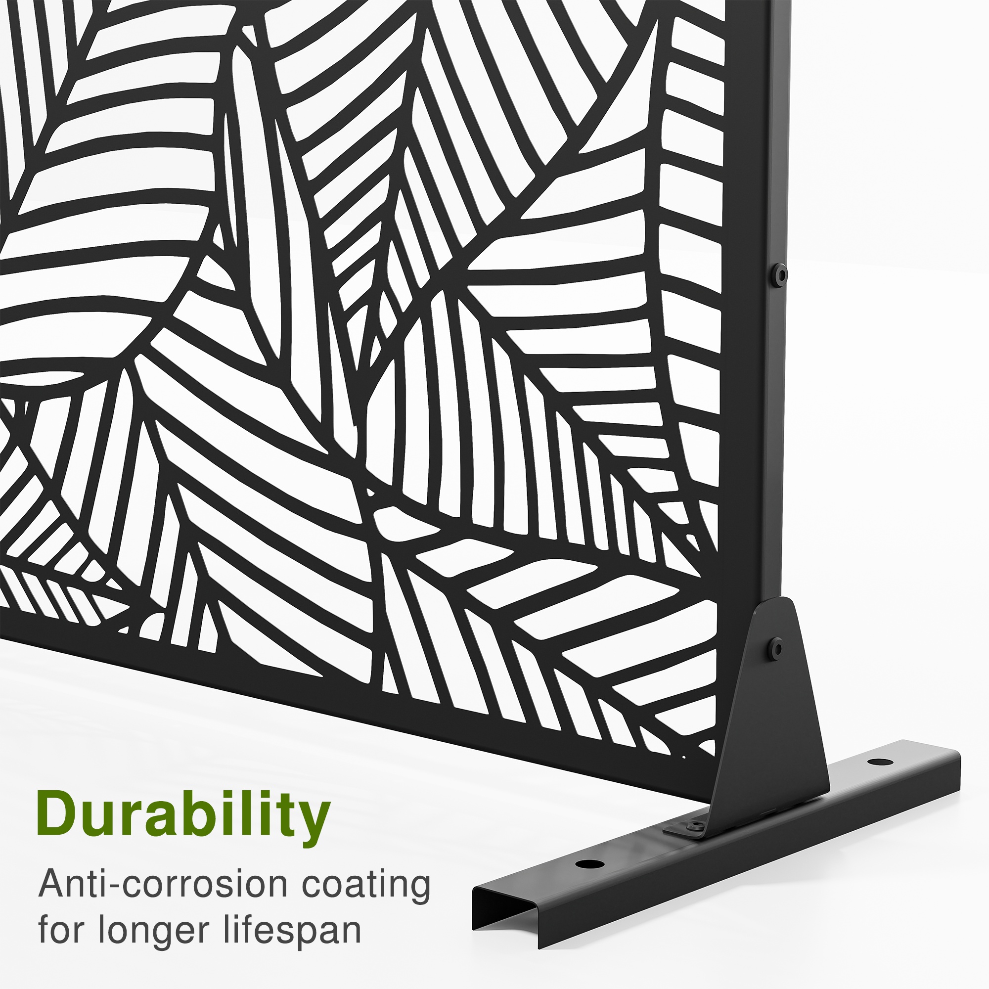 MAYEERTY 72×47" Outdoor Black Metal Privacy Panel Screen for Backyard & Garden, Leaf Pattern