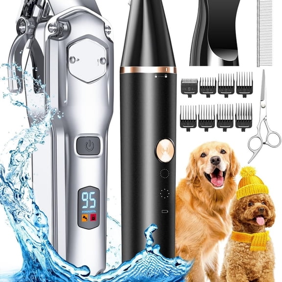 Dog Grooming Kit for Heavy Thick Hair&Coats/Low Noise Rechargeable Cordless Waterproof Dog Clippers for Grooming Animals&Pets/Pet Shaver with Stainless Steel Blade and Paw Trimmer