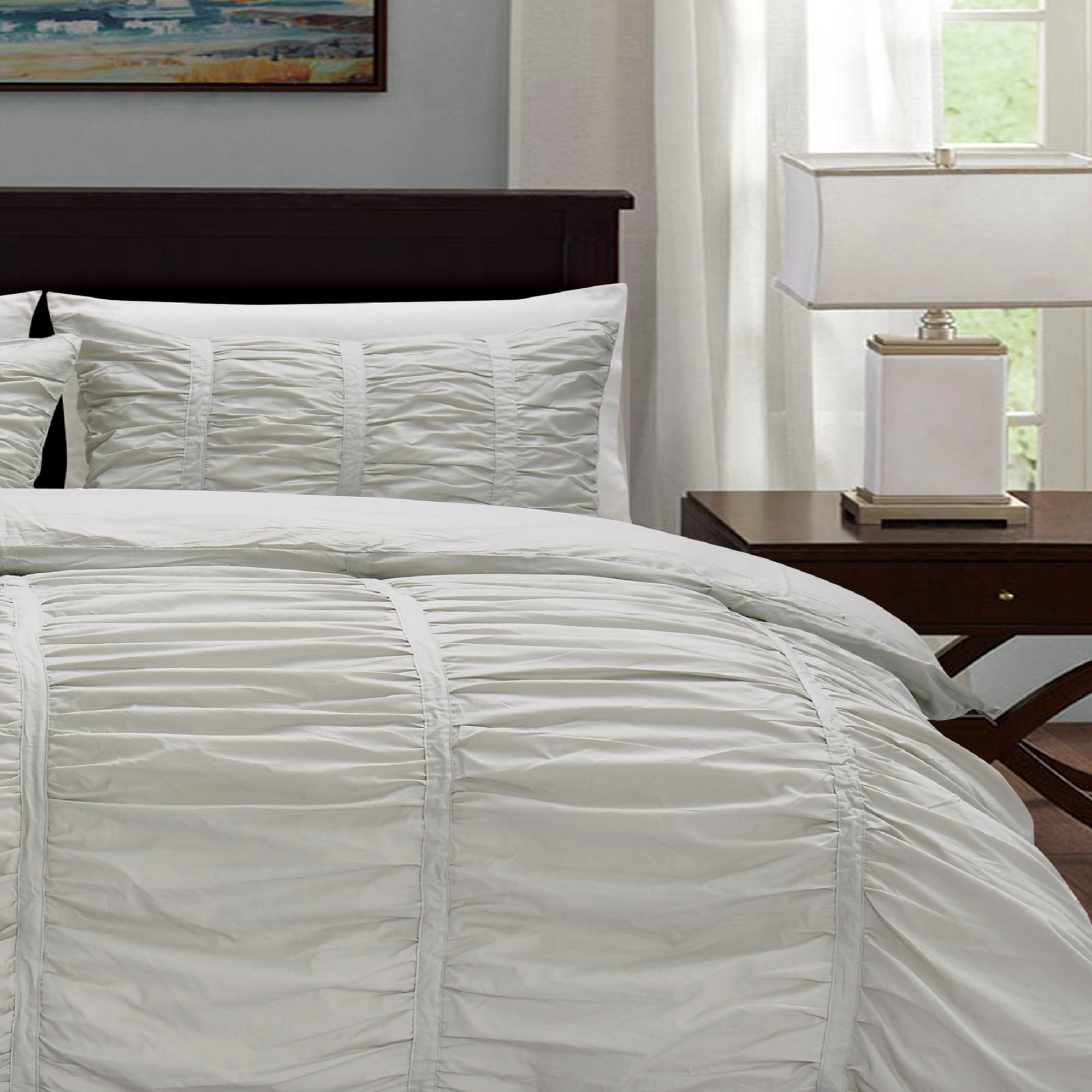 California Design Den Ruffle Duvet Cover Set Cotton Silver Full