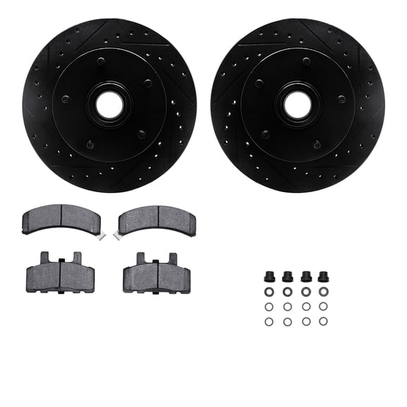 Dynamic Friction Company Front Brake Rotors-Drilled and Slotted-Black with Ultimate Duty Performance Brake Pads includes Hardware 8412-40003