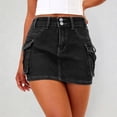 thumbnail image 4 of SONXAHE Dual Button Waist Cargo Mini Skirt for Women Side Cargo Pocket Street Daily Denim Skort, 4 of 6