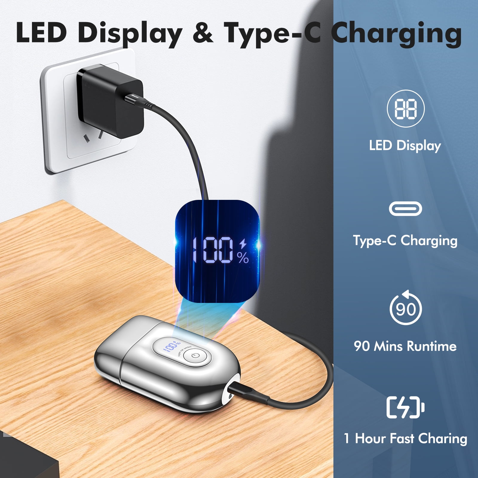 Prozing Mini Electric Razor for Men, Portable Foil Shaver for Men Big LED Display with 3 Floating Blades, IPX7 Waterproof Wet Dry Face Razor, USB Type-C Charging