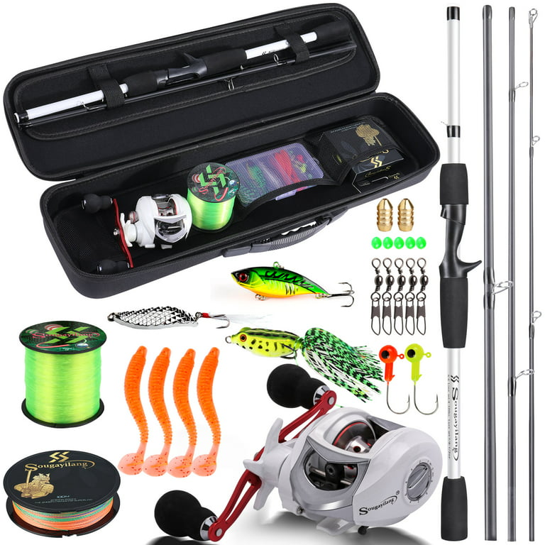 Sougayilang 6.5ft Fishing Rod and Reel Combos Fishing Full Kit 4 Section  Glass Fiber Casting Fishing Pole Baitcaster Reel with Carrying Bag 